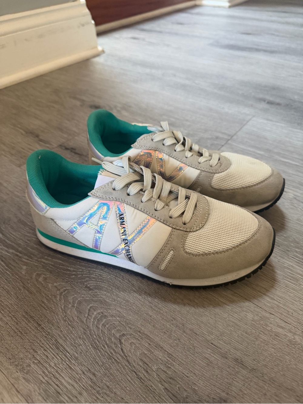 Armani Exchange Women's White, Gray & Teal Sneakers